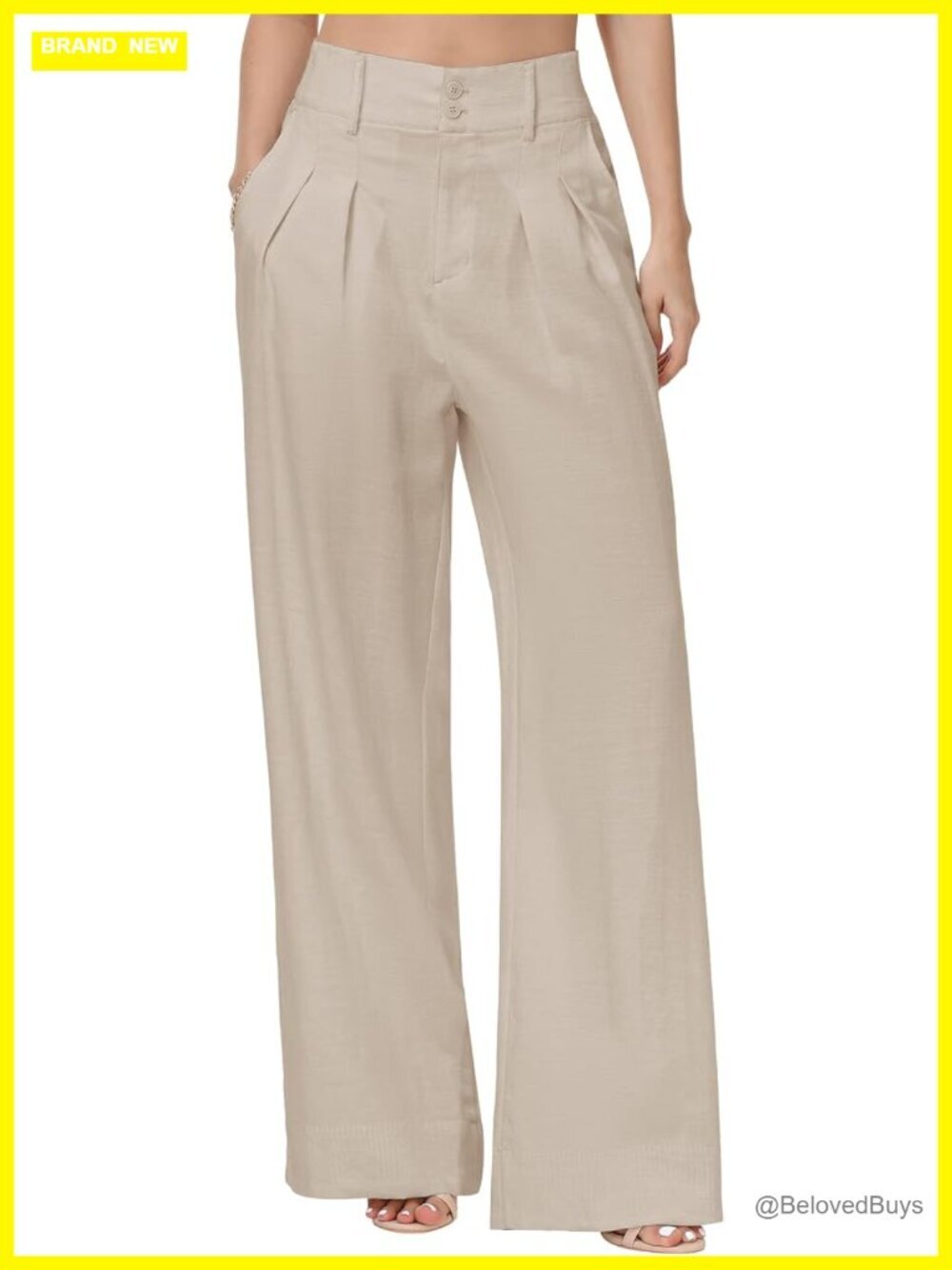 Tall Women Linen Blend Wide Leg Pleated Trousers 32-36 Inseam